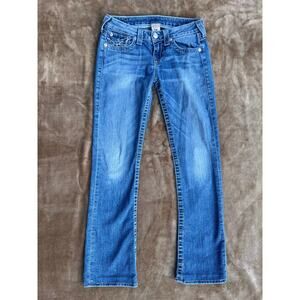 True Religion Embroidered Back Pockets Denim Blue Jeans Women’s Size 28